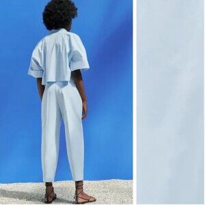 Zara Cotton Light Blue High-Waisted Slouchy Pants/Trousers. Size S NEW WITH TAG